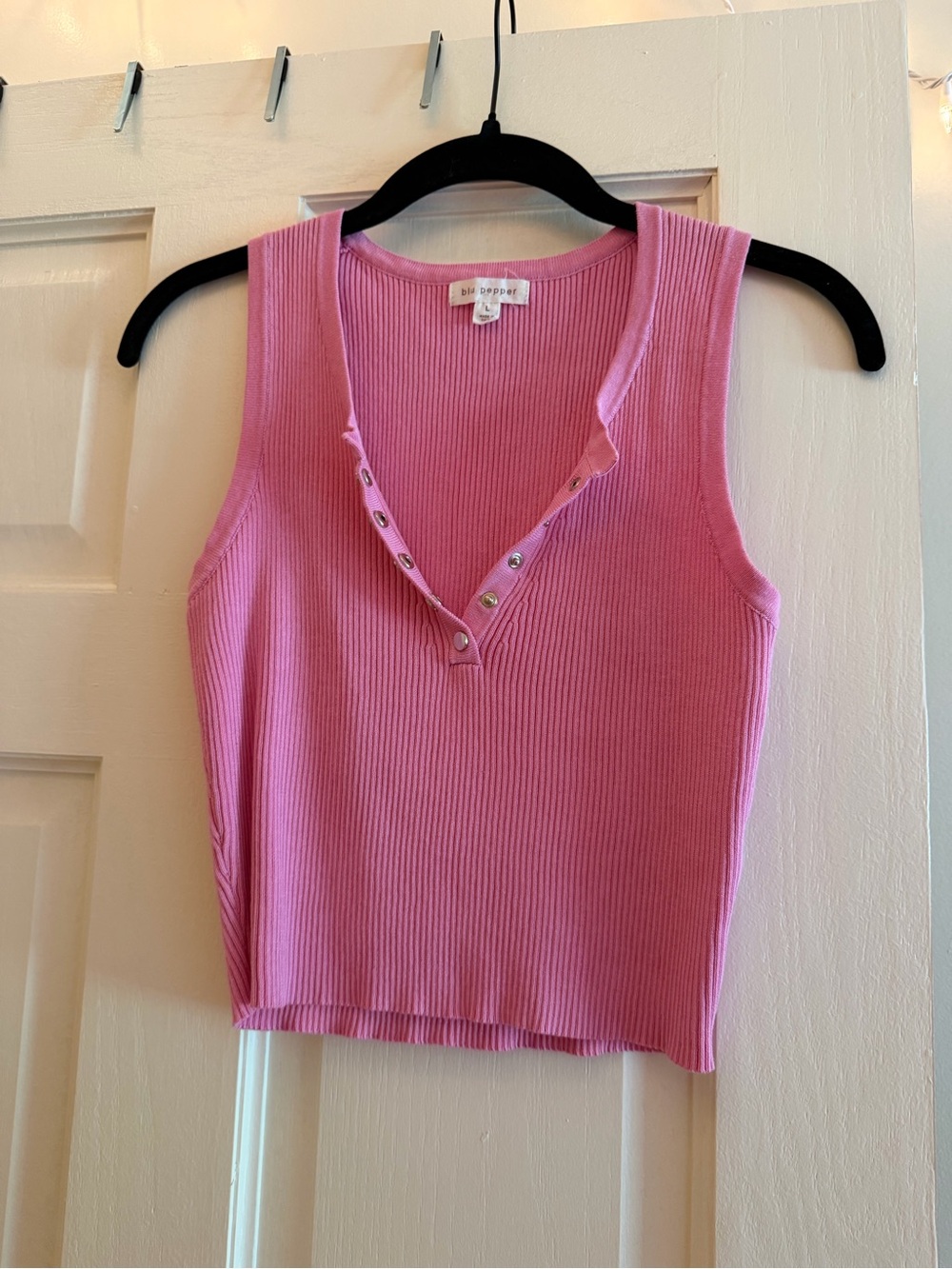 Blu Pepper Pink Ribbed Snap-Button Tank Top